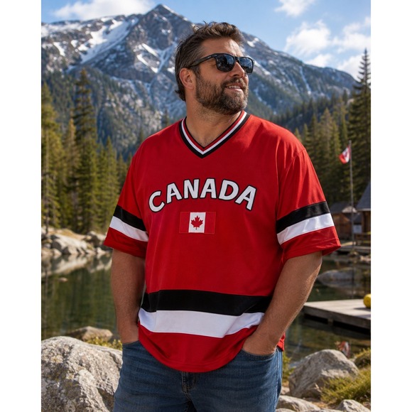 Snowcap Other - Snowcap Canada Jersey Mens XXL Red Black White Striped Embroidered V-Neck Mesh